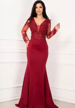 Rochie de seara bordo pretioasa tip sirena cu broderie aplicata si margele imagine