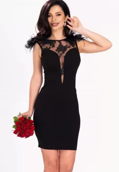 Rochie de seara cambrata Eloise neagra cu fulgi la umeri imagine