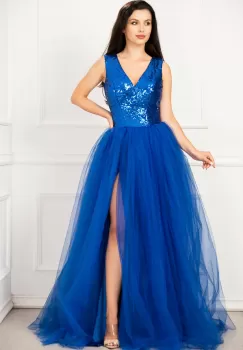 Rochie de seara eleganta Cinderella albastru royal din tulle cu paiete imagine
