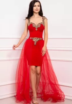 Rochie de seara eleganta Marylin rosie cu trena detasabila imagine