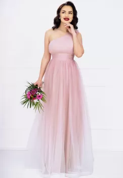 Rochie de seara Kendra lunga rose in degrade eleganta din tulle cu floare 3D imagine