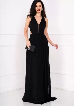 Rochie de seara neagra din crep cu spatele gol imagine