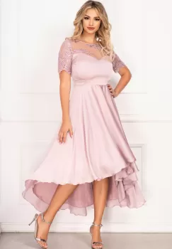 Rochie de seara rose asimetrica cu broderie si paiete imagine