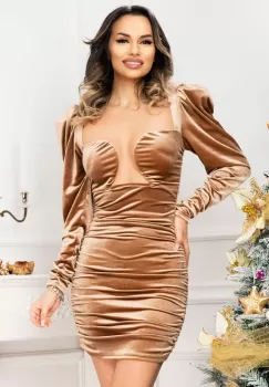 Rochie de seara scurta din catifea cu cret si cupe buretate imagine