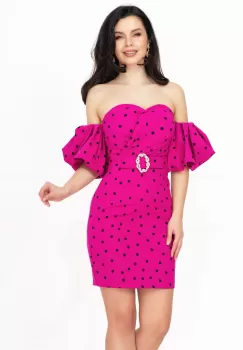 Rochie de zi cu buline Layla fucsia cu maneci gogosar imagine