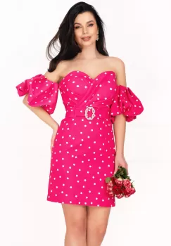 Rochie de zi Layla ciclame cu buline si maneci gogosar imagine