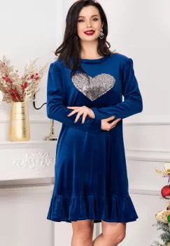 Rochie din catifea Alma albastru royal cu inima din paiete imagine
