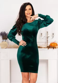 Rochie din catifea cambrata verde cu maneci fronsate imagine