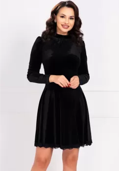 Rochie din catifea neagra premium Estelle in clos cu guler cret imagine