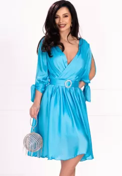 Rochie eleganta bleu Saray in clos cu catarama pretioasa imagine