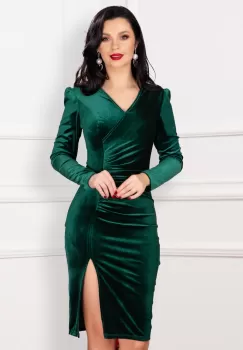 Rochie eleganta conica Felicia verde cu fronseuri imagine