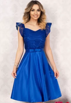 Rochie eleganta de ocazie albastra cu broderie aplicata si funda imagine