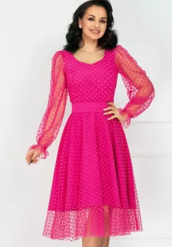 Rochie eleganta de ocazie ciclam acoperita de tulle cu buline imagine