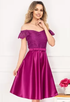 Rochie eleganta de ocazie magenta cu broderie aplicata si funda imagine