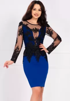 Rochie eleganta Elisson albastru royal cu peplum detasabil brodat imagine
