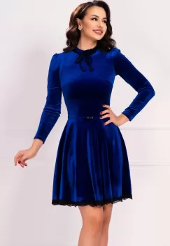 Rochie eleganta Estelle albastru royal in clos cu guler cret imagine