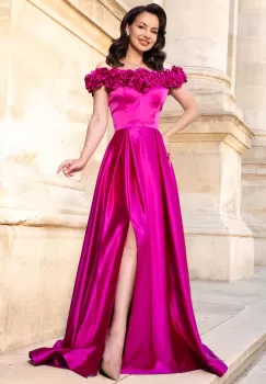 Rochie eleganta lunga Penelope fuchsia cu trandafiri pretiosi imagine