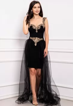 Rochie eleganta Marylin de seara neagra cu trena detasabila imagine