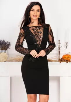 Rochie eleganta Odette neagra cu aplicatii brodate imagine