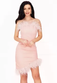 Rochie eleganta Skylar rose asimetrica cu fulgi imagine