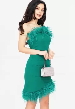 Rochie eleganta Skylar verde asimetrica cu fulgi imagine