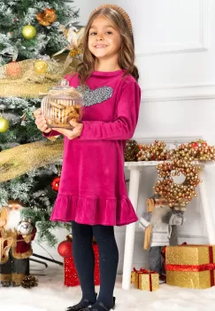 Rochie fetita Alma mov din catifea cu inima din paiete imagine