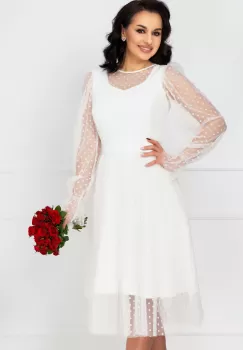 Rochie InPuff eleganta de cununie ivoire acoperita de tul cu buline imagine