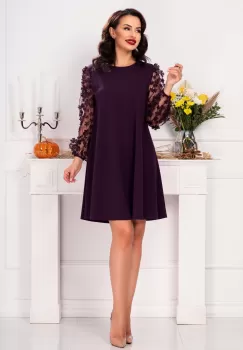 Rochie lejera de ocazie mov cu flori 3D imagine