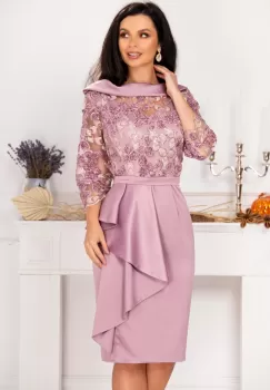Rochie lila de soacra Danna cu flori de catifea si peplum imagine