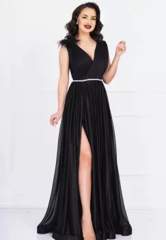 Rochie Maia de nasa neagra lunga eleganta cu sclipici si accesoriu cu fulgi imagine