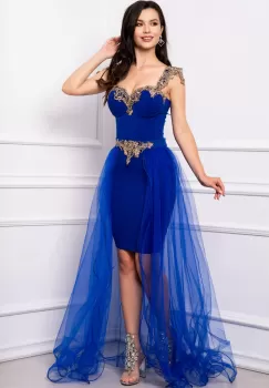 Rochie Marylin de seara eleganta albastru royal cu trena detasabila imagine