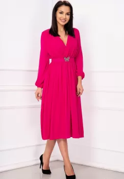 Rochie midi Otilia eleganta fucsia cu centura in talie imagine