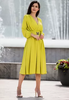 Rochie midi Otilia eleganta olive cu centura in talie imagine