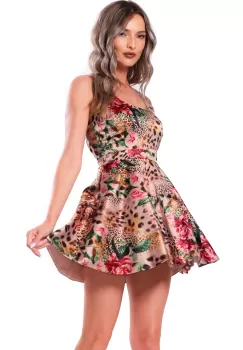 Rochie mini de ocazie in clos cu imprimeu tropical imagine