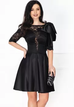 Rochie neagra de ocazie in clos cu funda pe umar imagine