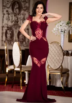 Rochie pretioasa Isadora bordo cu dantela pretioasa si paiete discrete imagine