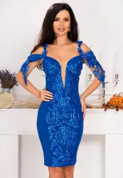 Rochie pretioasa Melissa albastru royal cu broderie si paiete imagine