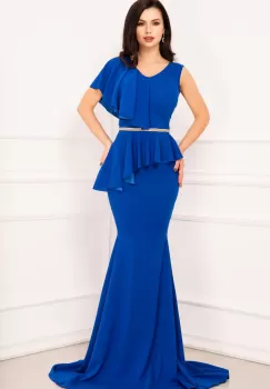 Rochie sirena de nasa Rachel eleganta albastra cu volan amplu imagine