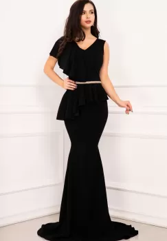 Rochie sirena de nasa Rachel eleganta neagra cu volan amplu imagine