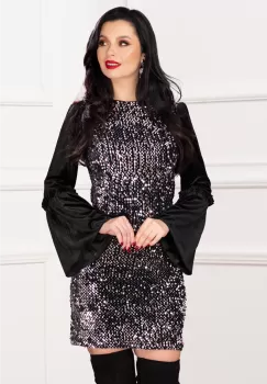 Rochie tip A cu paiete argintii Mandinga din catifea imagine