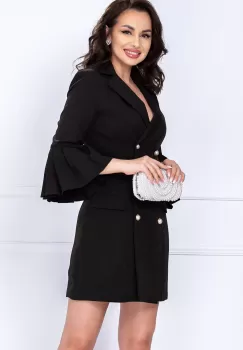 Rochie tip sacou eleganta neagra cu pliuri la maneca imagine