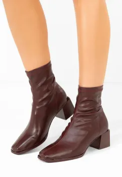 Botine cu toc gros Denonia bordo imagine