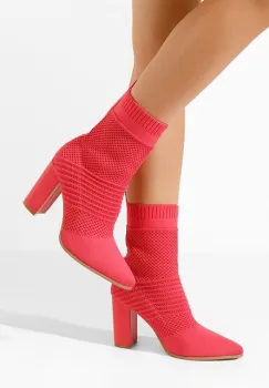 Botine cu toc gros Doriane fucsia imagine