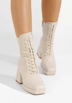 Botine cu toc gros Netina bej imagine