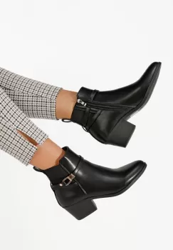 Botine cu toc gros Odelina negre imagine