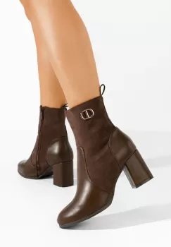 Botine cu toc gros Sarah maro imagine