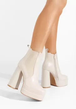 Botine cu toc gros si platforma Kelda bej imagine