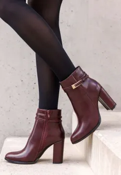 Botine cu toc gros Vanisia bordo imagine