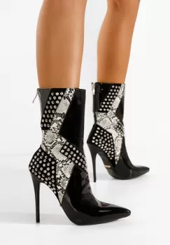 Botine cu toc subtire Indiana negre imagine
