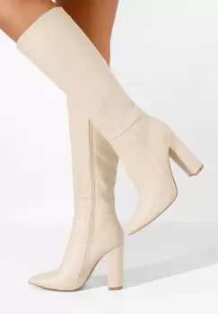 Cizme cu toc gros Alyndra bej imagine